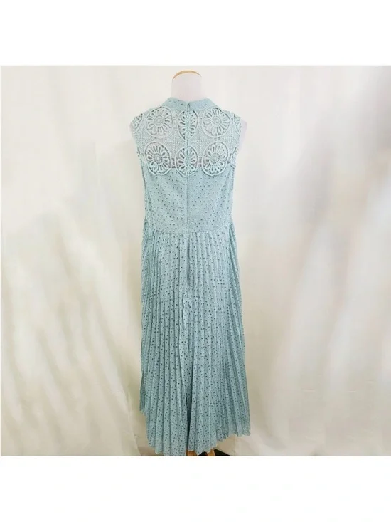 ASOS DESIGN high neck sleeveless pleated lace midi dress sage green size 10 - Picture 3 of 7